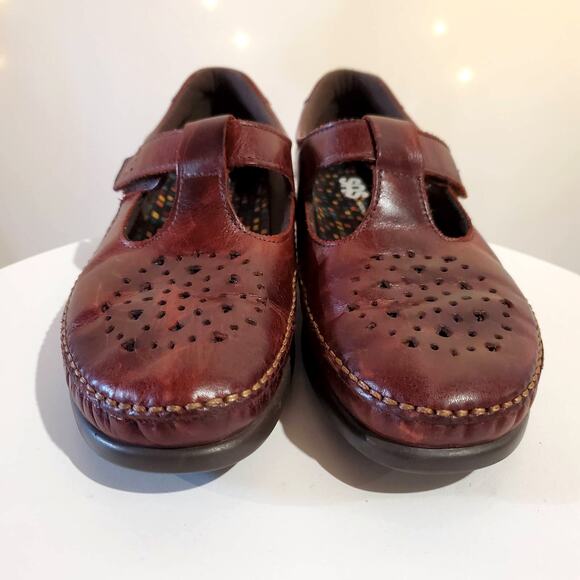 SAS Willow Cutout Leather Walnut Mary Jane Moccasin T-Strap Loafers Womens 8.5N - Picture 3 of 9